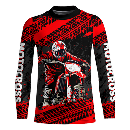 Custom Dirt Bike Motocross Racing Jersey Youth Kid Men UPF30+ Off-Road Riding Shirt Red XM228