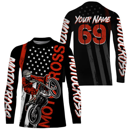American Flag Motocross Jersey UPF30+ Racing Dirt Bike Riding Shirt Off-Road Long Sleeves XM28