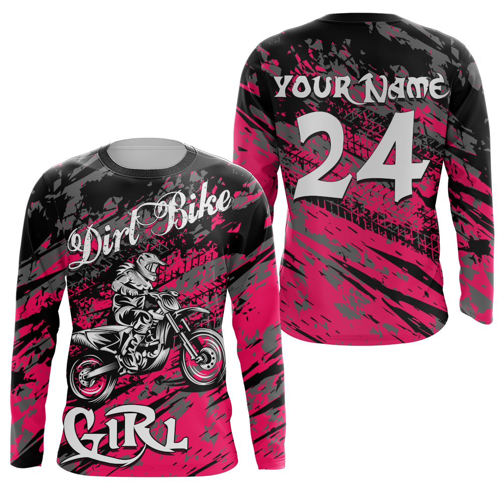 Motocross Jersey Youth Dirt Bike Pink UPF30+ Off-Road Racing Shirt Kid Girl Women XM167