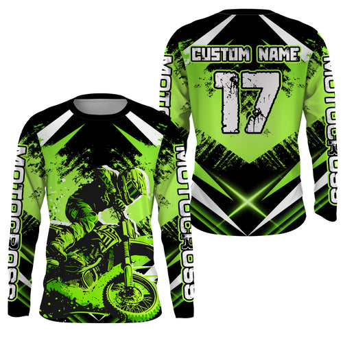 Motocross Jersey Green UPF30+ Youth Dirt Bike Shirt Off-Road MX Racing Motorcycle Shirt XM144