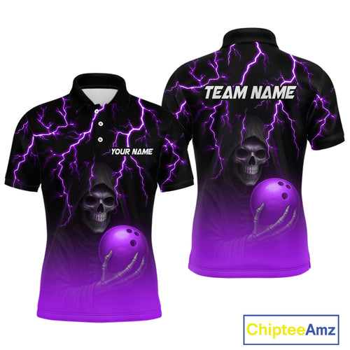 Custom Purple Thunder Skeleton Bowling Jersey for Men Bowling Polo & 1/4 Zip Bowling Team Shirts HNT108