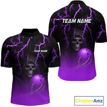 Load image into Gallery viewer, Custom Purple Thunder Skeleton Bowling Jersey for Men Bowling Polo &amp; 1/4 Zip Bowling Team Shirts HNT108