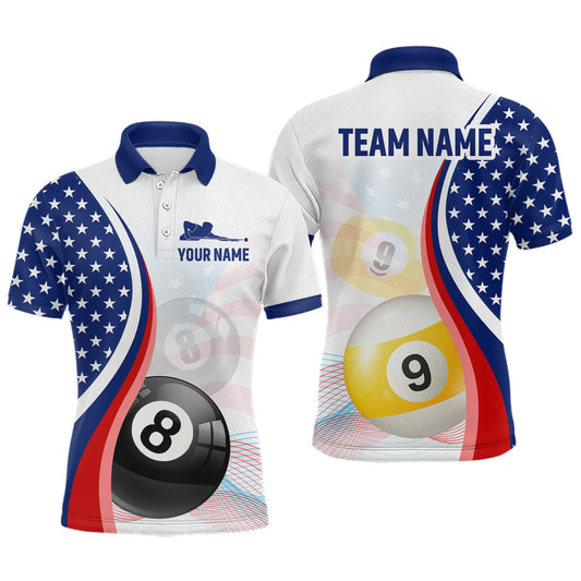 US Flag Billiard Shirt 8 9 Ball Billiard Jersey Billiard Shirt for Men Polo & 1/4 Zip NNT15