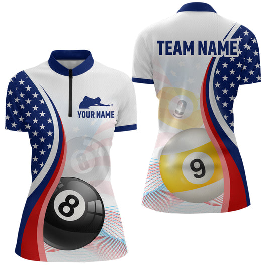 US Flag Billiard Shirt 8 9 Ball Billiard Jersey Billiard Shirt for Women Polo & 1/4 Zip NNT15