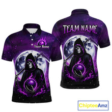 Load image into Gallery viewer, Custom Purple Skeleton Bowling Jersey for Men Bowling Uniform Polo &amp; 1/4 Zip Bowling Team Shirts HNT109