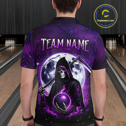 Custom Purple Skeleton Bowling Jersey for Men Bowling Uniform Polo & 1/4 Zip Bowling Team Shirts HNT109
