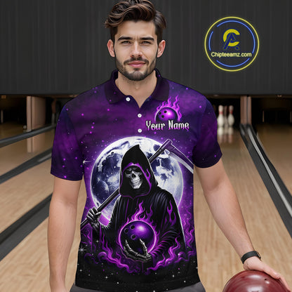 Custom Purple Skeleton Bowling Jersey for Men Bowling Uniform Polo & 1/4 Zip Bowling Team Shirts HNT109