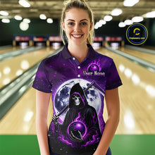 Load image into Gallery viewer, Custom Purple Skeleton Bowling Jersey for Women Bowling Uniform Polo &amp; 1/4 Zip Bowling Team Shirts HNT109