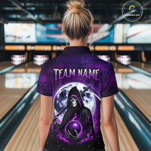 Load image into Gallery viewer, Custom Purple Skeleton Bowling Jersey for Women Bowling Uniform Polo &amp; 1/4 Zip Bowling Team Shirts HNT109
