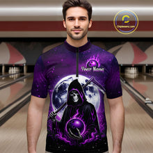 Load image into Gallery viewer, Custom Purple Skeleton Bowling Jersey for Men Bowling Uniform Polo &amp; 1/4 Zip Bowling Team Shirts HNT109
