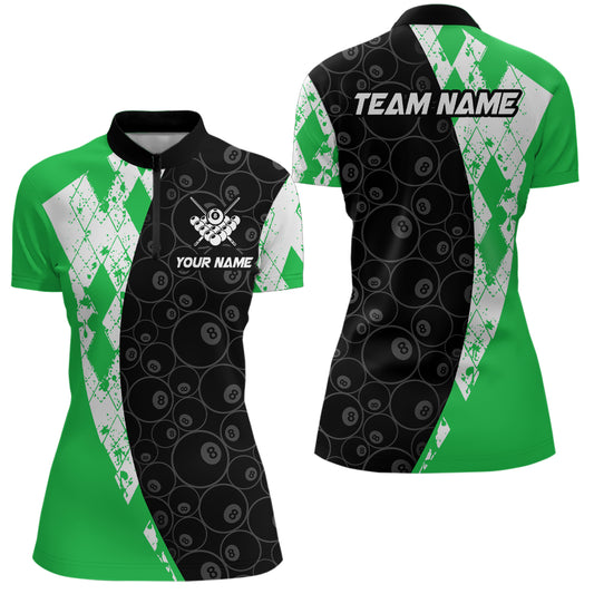 Green 8 Ball Billiard Shirts for Women Billiard Team Shirts Billiard League for Polo & 1/4 Zipper NNT84