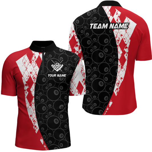 Red 8 Ball Billiard Shirts for Men Billiard Team Shirts Billiard League for Polo & 1/4 Zipper NNT84