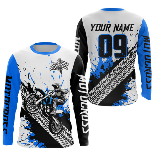 Blue Motocross Shirts Racing UPF30+Custom Dirt Bike Jersey Off-Road Shirt Kid Men Women DNT73