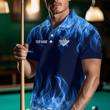 Load image into Gallery viewer, Personalized Blue Flaming 8 Ball Pool Shirts Men Billiard Polo &amp; 1/4 Zip Shirts Billiard Shirt Billiard Team Jerseys for Team NNT10