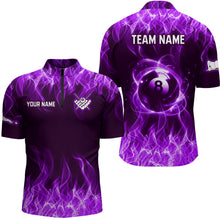 Load image into Gallery viewer, Purple Flaming 8 Ball Pool Shirts Men Billiard Polo &amp; 1/4 Zip Shirts Billiard Team Jerseys NNT10