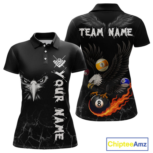 Custom Black Eagle 8 Ball Billiard Shirts for Women Billiard Team Jerseys Polo & 1/4 Zip Shirts NNT52