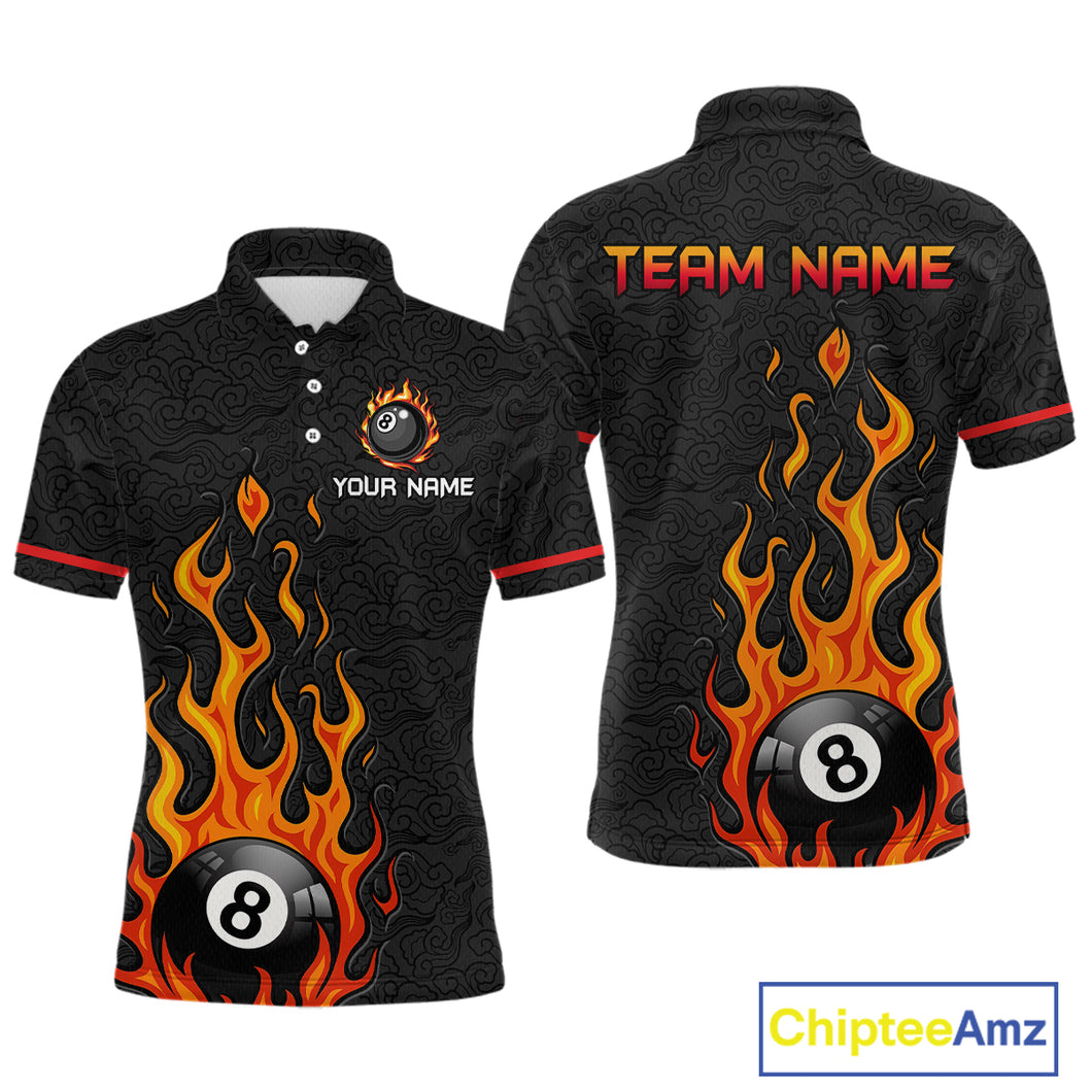 Custom 8 Ball Flame Billiard Shirts for Men Billiard Team Jerseys Polo & 1/4 Zip Shirts NNT50