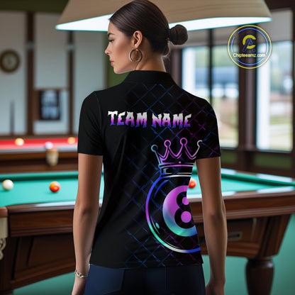 Custom Neon 8 Ball Crown Billiard Shirts for Women Billiard Team Jerseys Polo & 1/4 Zip Shirts NNT53
