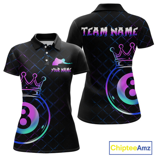 Custom Neon 8 Ball Crown Billiard Shirts for Women Billiard Team Jerseys Polo & 1/4 Zip Shirts NNT53