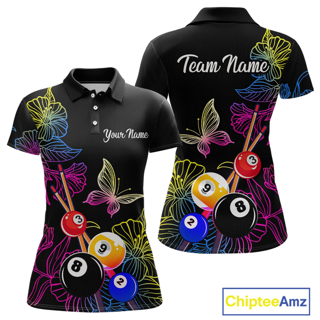 Custom Butterfiles Ball Billiard Shirts for Women Billiard Team Jerseys Polo & 1/4 Zip Shirts NNT51