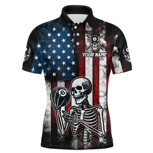 Custom US Skull 8 Ball Billiard Shirts for Men Billiard Team Shirts Billiard League Polo & 1/4 Zipper NNT86
