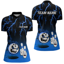 Load image into Gallery viewer, Blue Funny Crazy Bowling Shirt for Women Bowling Jersey Shirts Polo &amp; Quarter- Zip Bowling League HNT17