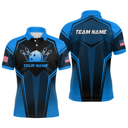 Custom Blue Bowling Jersey for Men Bowling Team Shirts Bowling Uniform Polo & 1/4 Zip HNT158