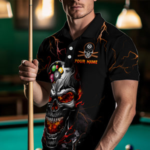 Personalized Thunder Skull Billiard Jerseys Men Polo & 1/4 Zip Shirt Funny Skull 8 Ball Pool Billiard for Men Team NNT03