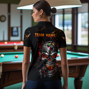 Personalized Thunder Skull Billiard Jerseys Women Polo & 1/4 Zip Shirt Funny Skull 8 Ball Pool Billiard for Women Team NNT03