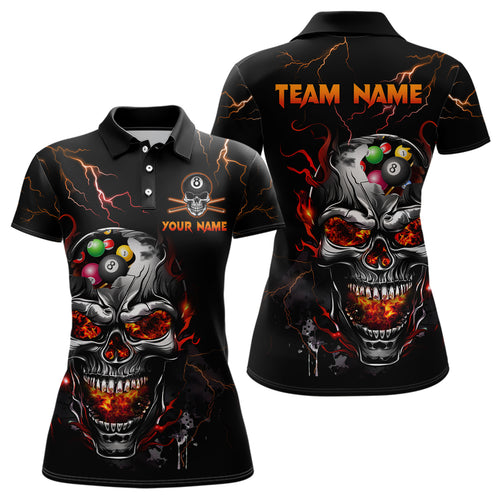 Personalized Thunder Skull Billiard Jerseys Women Polo & 1/4 Zip Shirt Funny Skull 8 Ball Pool Billiard for Women Team NNT03