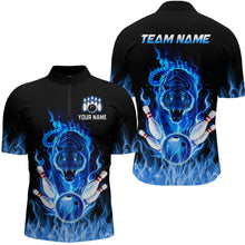 Load image into Gallery viewer, Blue Flaming Tiger Bowling Custom Men Bowling Polo &amp; Quarter-Zip Bowling Team Jerseys HNT46