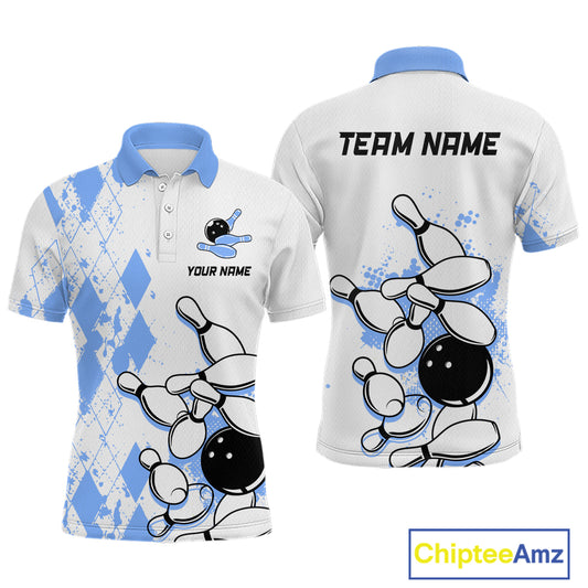 Blue Vintage Bowling Custom Men Bowling Shirt Polo & Quarter-Zip Bowling Team Jerseys HNT68