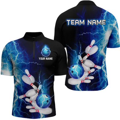 Blue Thunder Bowling Shirt for Men Custom Polo & Quarter-Zip Team Bowling Jersey Bowling Team Shirt HNT22