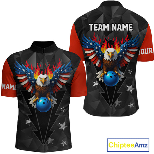 Eagle US Flag Bowling Custom Men Bowling Shirt Polo & Quarter-Zip Bowling Team Jerseys HNT67