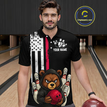 Load image into Gallery viewer, Custom American Flag Bear Bowling Men Polo &amp; 1/4 Zip Shirts Bowling Team Jerseys HNT90
