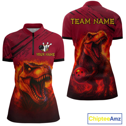 Red Dinosaur Bowling Custom Women Bowling Shirt Polo & Quarter-Zip Bowling Team Jerseys HNT72
