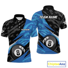 Load image into Gallery viewer, Blue Camo 8 Ball Billiard Shirts for Men Billiard Team Shirts Billiard Uniform Polo &amp; 1/4 Zip NNT77