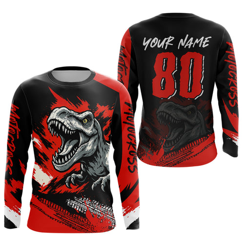 Red Dinosaur Motocross Racing Jersey UPF30+ MX Racing Dirt Bike Jersey Kid Men Women DNT05