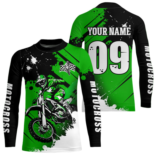 Personalized Green Dirt Bike Jersey Motocross Jersey Men Women Kid Upf30+Youth Racing Jersey DNT76