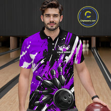 Load image into Gallery viewer, Custom Purple Bowling Jersey for Men Bowling Uniform Polo &amp; 1/4 Zip Bowling Team Shirts HNT105