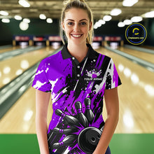 Load image into Gallery viewer, Custom Purple Bowling Jersey for Women Bowling Uniform Polo &amp; 1/4 Zip Bowling Team Shirts HNT105