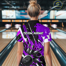 Load image into Gallery viewer, Custom Purple Bowling Jersey for Women Bowling Uniform Polo &amp; 1/4 Zip Bowling Team Shirts HNT105