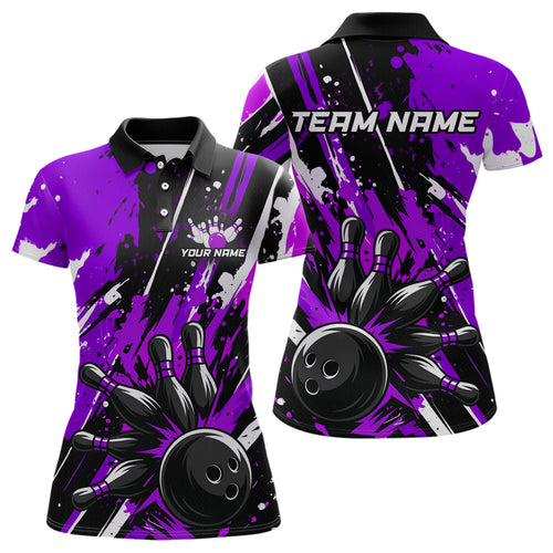 Custom Purple Bowling Jersey for Women Bowling Uniform Polo & 1/4 Zip Bowling Team Shirts HNT105