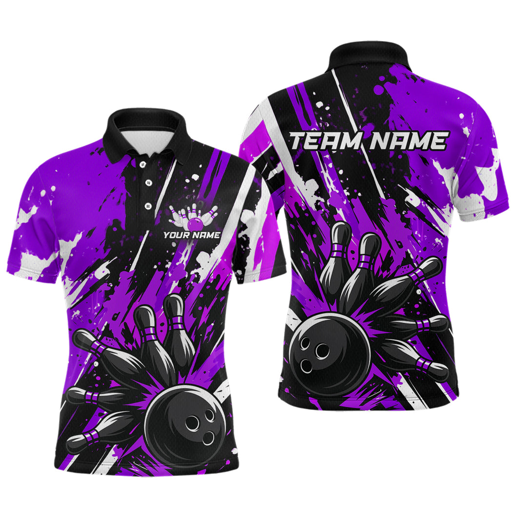 Custom Purple Bowling Jersey for Men Bowling Uniform Polo & 1/4 Zip Bowling Team Shirts HNT105