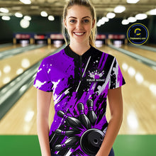 Load image into Gallery viewer, Custom Purple Bowling Jersey for Women Bowling Uniform Polo &amp; 1/4 Zip Bowling Team Shirts HNT105