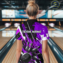 Load image into Gallery viewer, Custom Purple Bowling Jersey for Women Bowling Uniform Polo &amp; 1/4 Zip Bowling Team Shirts HNT105