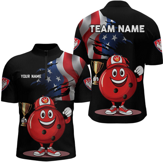 Custom Funny Bowling Jersey for Men Bowling Team Shirts Bowling Uniform Polo & 1/4 Zip HNT159