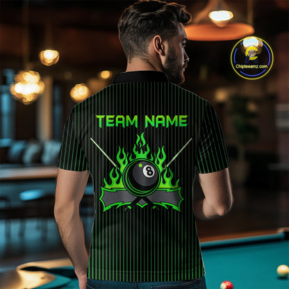 Custom Green 8 Ball Flame Billiard Shirts for Men, Billiard Team Polo & 1/4 Zip Shirts NNT62