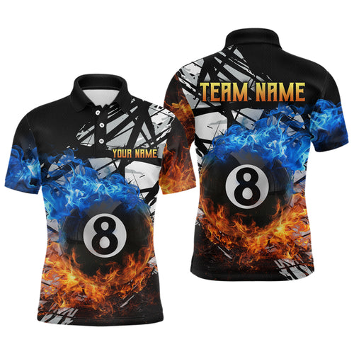 Custom Flame 8 Ball Billiard Shirts for Men Billiard Team Jerseys Polo & 1/4 Zip Shirts NNT46