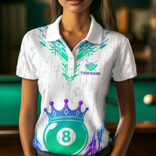 Load image into Gallery viewer, Custom White Neon 8 Ball Crown Billiard Shirts for Women and Team Polo &amp; 1/4 Zip Shirts NNT48